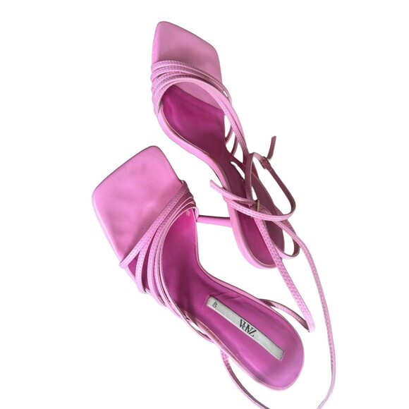 Zara Womens Square Toe Strappy Heels Barbie Pink Size 9 - Picture 5 of 8